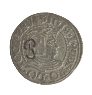 Gdansk grosz, Sigismund I the Old (King of Poland; 1506–1548). Obverse: Crowned male bust in