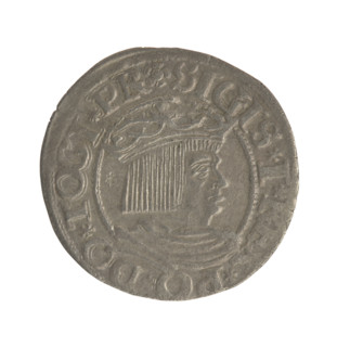 Gdansk grosz, Sigismund I the Old (King of Poland; 1506–1548). Obverse: Crowned male bust in
