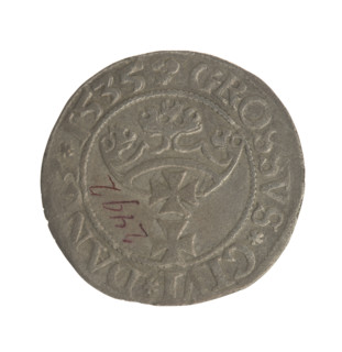 Gdansk grosz, Sigismund I the Old (King of Poland; 1506–1548). Obverse: Crowned male bust in