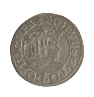 Gdansk grosz, Sigismund I the Old (King of Poland; 1506–1548). Obverse: Crowned male bust in