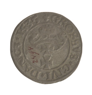 Gdansk grosz, Sigismund I the Old (King of Poland; 1506–1548). Obverse: Crowned male bust in