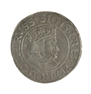 Gdansk grosz, Sigismund I the Old (King of Poland; 1506–1548). Obverse: Crowned male bust in