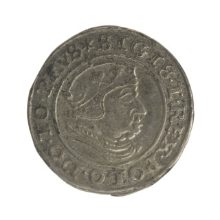 Gdansk grosz, Sigismund I the Old (King of Poland; 1506–1548). Obverse: Crowned male bust in