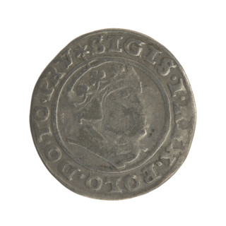 Gdansk grosz, Sigismund I the Old (King of Poland; 1506–1548). Obverse: Crowned male bust in