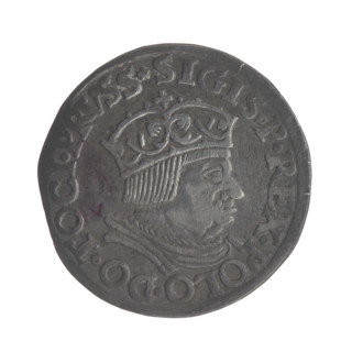 Gdansk troika, Sigismund I the Old (King of Poland; 1506–1548). Obverse: Crowned male bust in