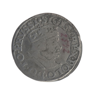Gdansk troika, Sigismund I the Old (King of Poland; 1506–1548). Obverse: Crowned male bust in