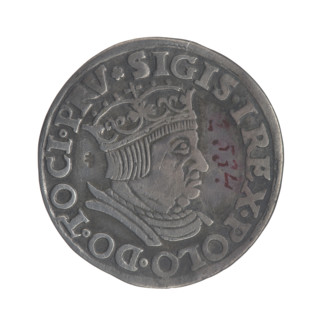 Gdansk troika, Sigismund I the Old (King of Poland; 1506–1548). Polish coin, 1536. Obverse: Crowned