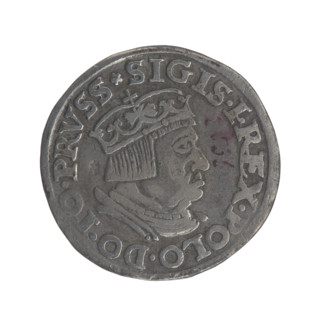 Gdansk troika, Sigismund I the Old (King of Poland; 1506–1548). Obverse: crowned male bust in