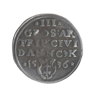 Gdansk trojak, Sigismund I the Old (King of Poland; 1506–1548). Obv.: Crowned male (royal) bust in