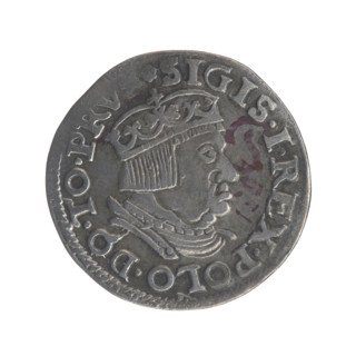 Gdansk trojak, Sigismund I the Old (King of Poland; 1506–1548). Obverse: Crowned male bust in