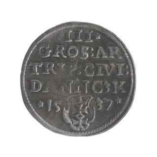 Gdansk trojak, Sigismund I the Old (King of Poland; 1506–1548). Obverse: Crowned male bust in