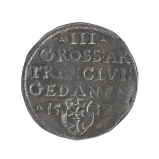 Gdansk trojak, Sigismund I the Old (King of Poland; 1506–1548). Obverse: crowned male bust in