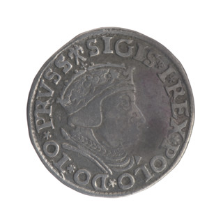 Gdansk troika, Sigismund I the Old (King of Poland; 1506–1548). Obverse: Crowned male bust in