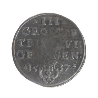 Gdansk troika, Sigismund I the Old (King of Poland; 1506–1548). Polish coin, 1537. Obverse: Crowned