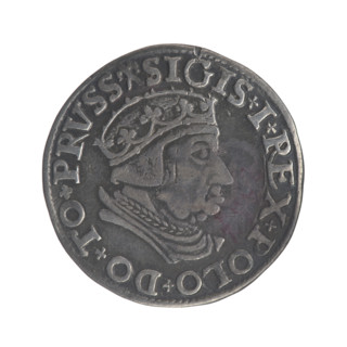 Gdansk trojak, Sigismund I the Old (King of Poland; 1506–1548). Obverse: Crowned male bust in