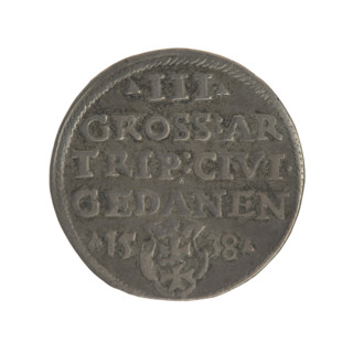 Gdansk trojak, Sigismund I the Old (King of Poland; 1506–1548). Obverse: Crowned male bust in