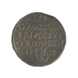 Gdansk troika, Sigismund I the Old (King of Poland; 1506–1548). Obverse: Crowned male bust in