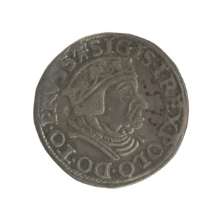 Gdansk troika, Sigismund I the Old (King of Poland; 1506–1548). Obverse: Crowned male bust in