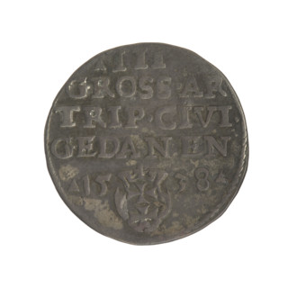 Gdansk troika, Sigismund I the Old (King of Poland; 1506–1548). Obverse: Crowned male bust in