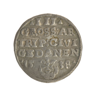 Gdansk trojak, Sigismund I the Old (King of Poland; 1506–1548). Obverse: Crowned male bust in