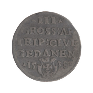 Gdansk troika, Sigismund I the Old (King of Poland; 1506–1548). Polish coin, Jagiellonian dynasty.