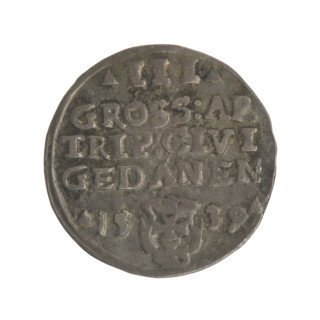 Gdansk trojak, Sigismund I the Old (King of Poland; 1506–1548). Obverse: crowned male bust in