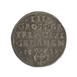 Gdansk trojak, Sigismund I the Old (King of Poland; 1506–1548). Obverse: Crowned male bust in