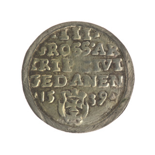 Gdansk troika, Sigismund I the Old (King of Poland; 1506–1548). Obverse: Crowned male bust in