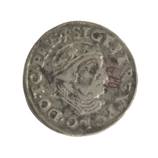 Gdansk trojak, Sigismund I the Old (King of Poland; 1506–1548). Obverse: Crowned male bust in