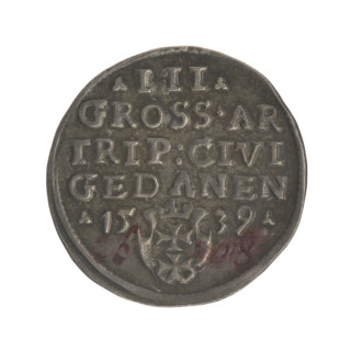Gdansk trojak, Sigismund I the Old (King of Poland; 1506–1548). Obverse: Crowned male bust in