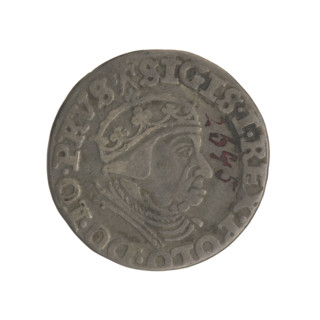 Gdansk trojak, Sigismund I the Old (King of Poland; 1506–1548). Obverse: crowned male bust in