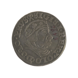 Gdansk trojak, Sigismund I the Old (King of Poland; 1506–1548). Obverse: Crowned male bust in