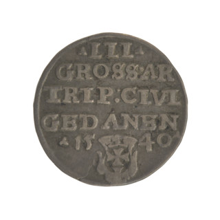 Gdansk trojak, Sigismund I the Old (King of Poland; 1506–1548). Obverse: Crowned male bust in
