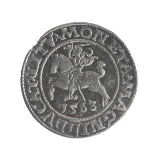 Lithuanian half-grosz, Sigismund II Augustus (King of Poland; 1544–1572). Obverse: Polish eagle; in