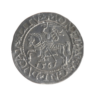 Lithuanian half-grosz, Sigismund II Augustus (King of Poland; 1544–1572). Obverse: Polish Eagle; in