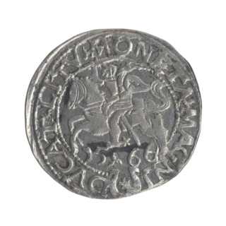 Lithuanian half-grosz, Sigismund II Augustus (King of Poland; 1544–1572); obverse: Polish Eagle