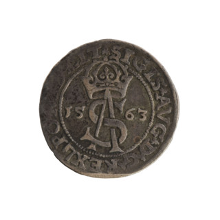 Lithuanian trojak, Sigismund II Augustus (king of Poland; 1544–1572). Coin dated 1563, struck in