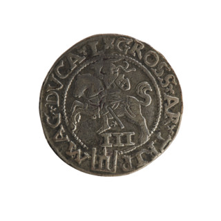 Lithuanian troika, Sigismund II Augustus (king of Poland; 1544–1572). Obverse: under the crown a