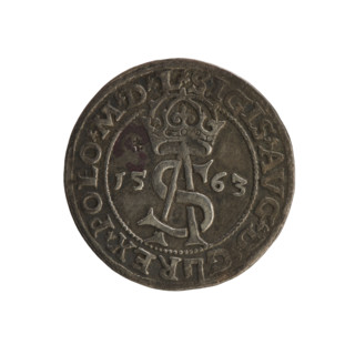 Lithuanian trojak, Sigismund II Augustus (king of Poland; 1544–1572). Aw: Under the crown a tied