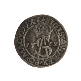 Lithuanian trojak, Sigismund II Augustus (King of Poland; 1544–1572). Obverse: under the crown a