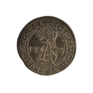 Lithuanian trojak, Sigismund II Augustus (king of Poland; 1544–1572); obverse: under the crown, a