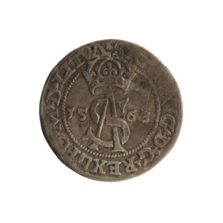 Lithuanian trojak, Sigismund II Augustus (king of Poland; 1544–1572). Aw: Under the crown a tied