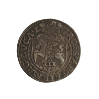 Lithuanian trojak, Sigismund II Augustus (king of Poland; 1544–1572). Obverse: under the crown a