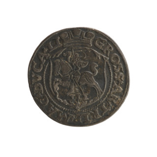 Lithuanian trojak, Sigismund II Augustus (king of Poland; 1544–1572); tied SA monogram under a