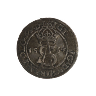 Lithuanian trojak, Sigismund II Augustus (king of Poland; 1544–1572). Aw. Under the crown a tied