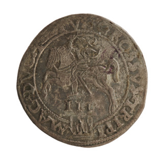 Lithuanian trojak, Sigismund II Augustus (king of Poland; 1520–1572). Obverse: crowned male bust in