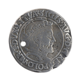 Lithuanian sixer, Sigismund II Augustus (King of Poland; 1544–1572). Jagiellonian dynasty; coats of