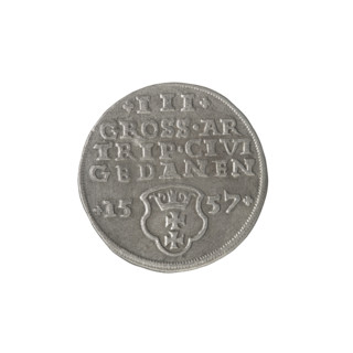 Gdansk trojak, Sigismund II Augustus (King of Poland; 1544–1572). Obv.: Crowned male bust in