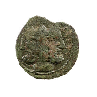 As, Rubrius Dossenus, L. (fl. 87 BC), publisher; obverse: head of Janus in laurel wreath with altar
