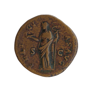 Sestertius, Antoninus Pius (86–161; Roman emperor 138–161), struck 145–161 CE. Obverse: head of